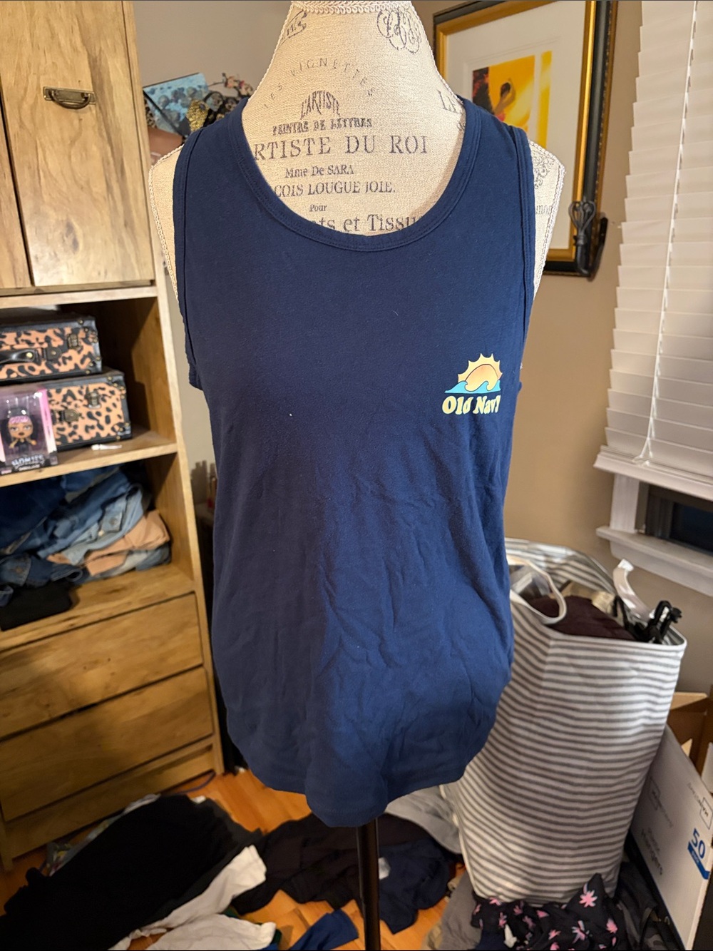 Old Navy Navy Blue Men’s Sleeveless Swim Tank with Sun Logo - Small